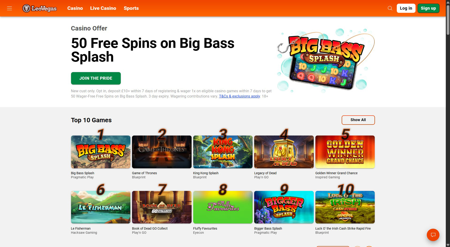 10. LeoVegas- Scelta affidabile del casinò Jeton