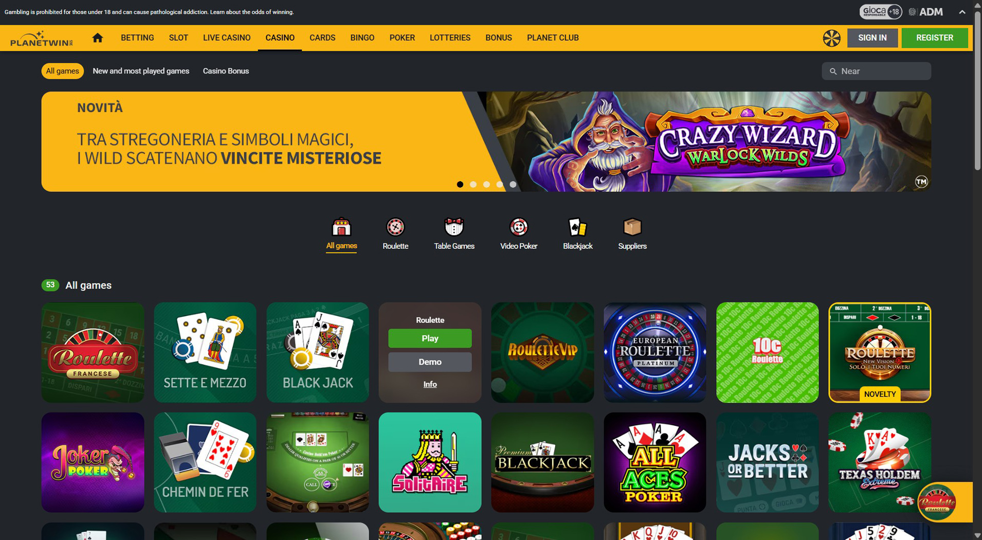 2. Planetwin365- Accesso rapido al casinò Jeton