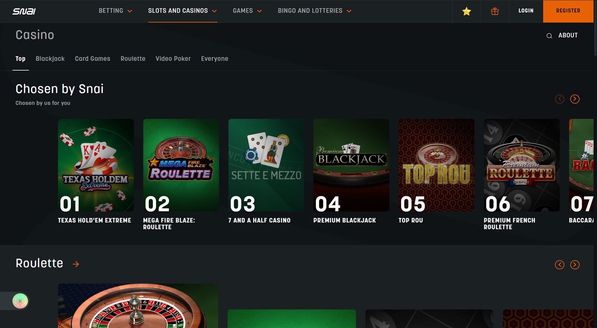 6. SNAI- Pagamenti rapidi al casinò Jeton